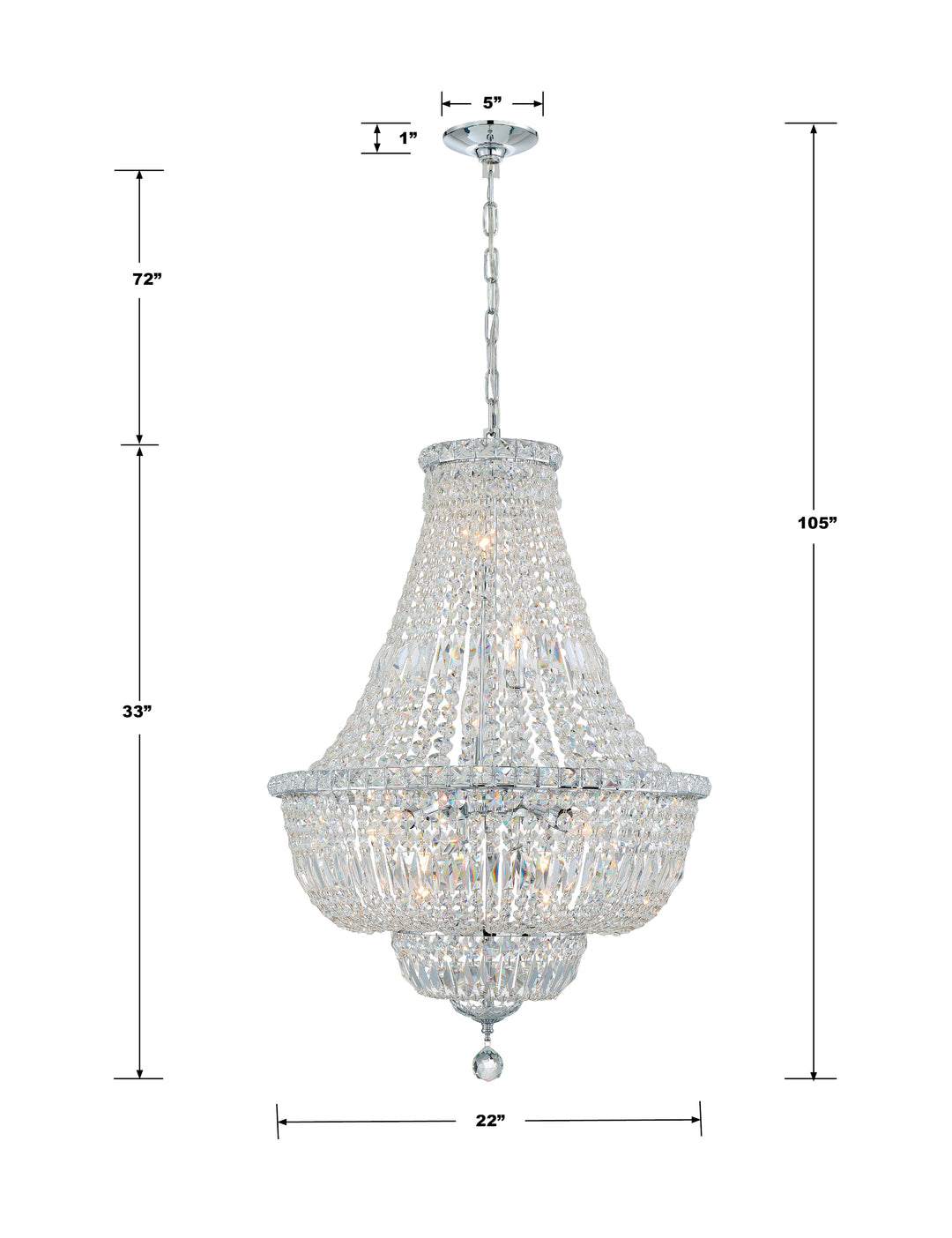 Crystorama Roslyn 9 Light Polished Chrome Chandelier