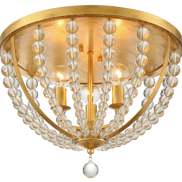 Crystorama Roxy 3 Light Antique Gold Flush Mount