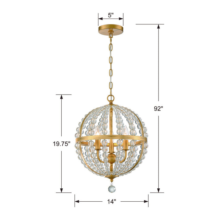 Crystorama Roxy 3 Light Antique Gold Mini Chandelier