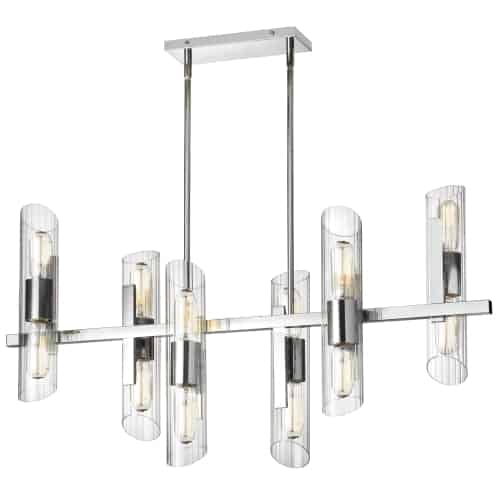 Dainolite 12 Light Horizontal Aged Brass Chandelier w/ Clear Fluted Glass