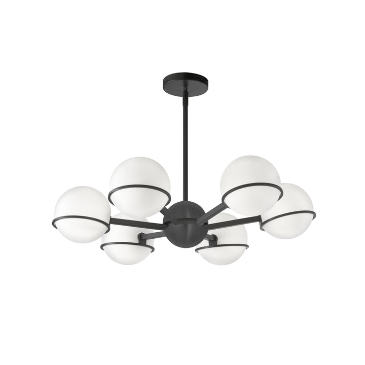 Dainolite 6 Light Halogen Chandelier, Matte Black with White Opal Glass