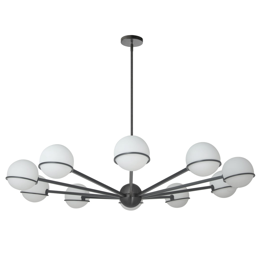 Dainolite 10 Light Halogen Chandelier, Matte Black / Aged Brass with White Opal Glass