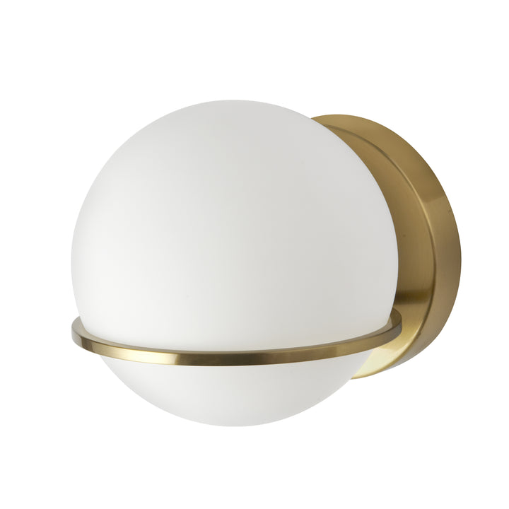 Dainolite 1 Light Halogen Wall Sconce, Matte Black / Aged Brass with White Opal Glass