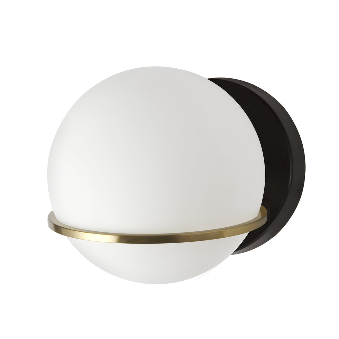 Dainolite 1 Light Halogen Wall Sconce, Matte Black / Aged Brass with White Opal Glass