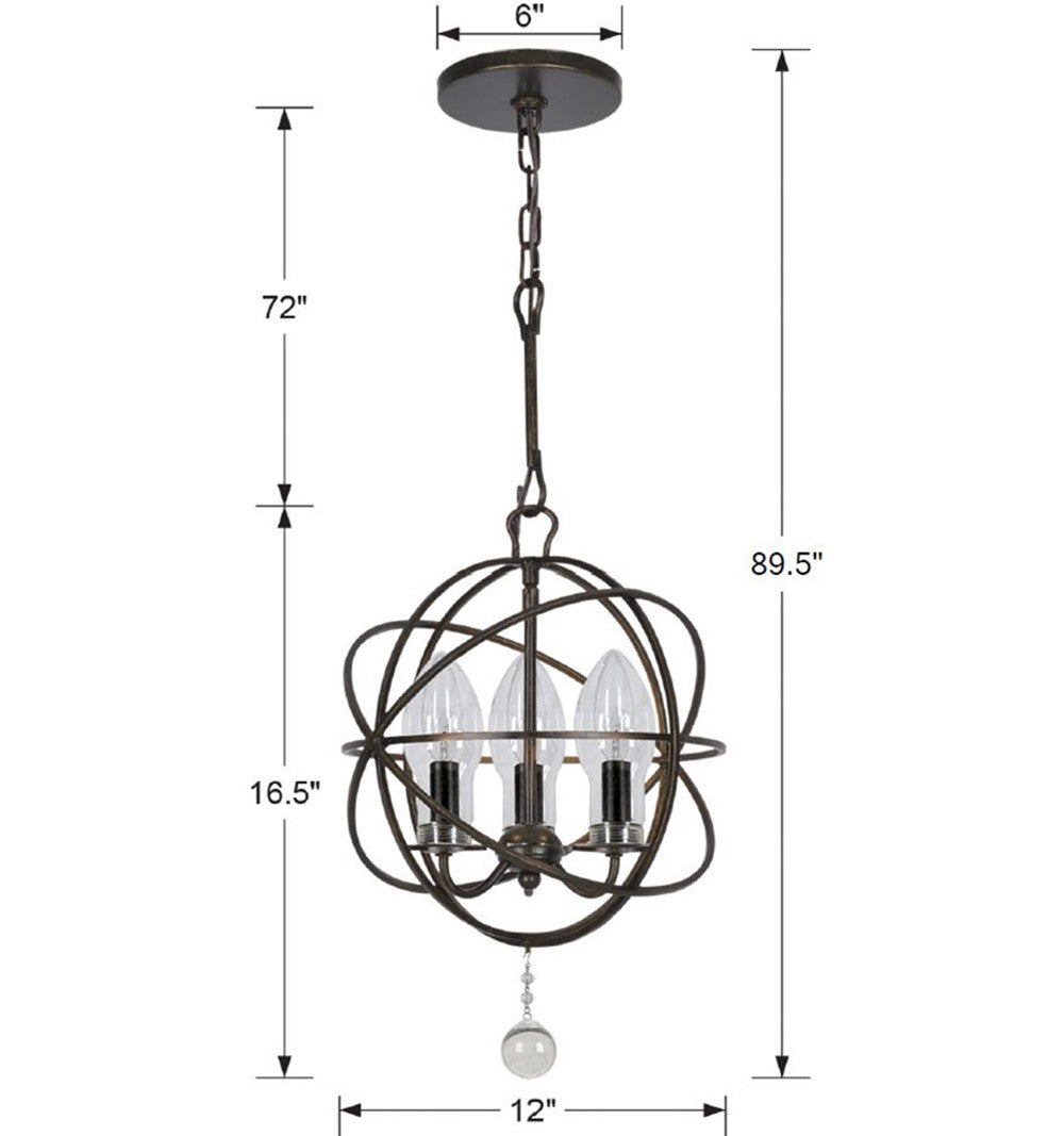 Crystorama Solaris 3 Light English Bronze Sphere Outdoor Pendant