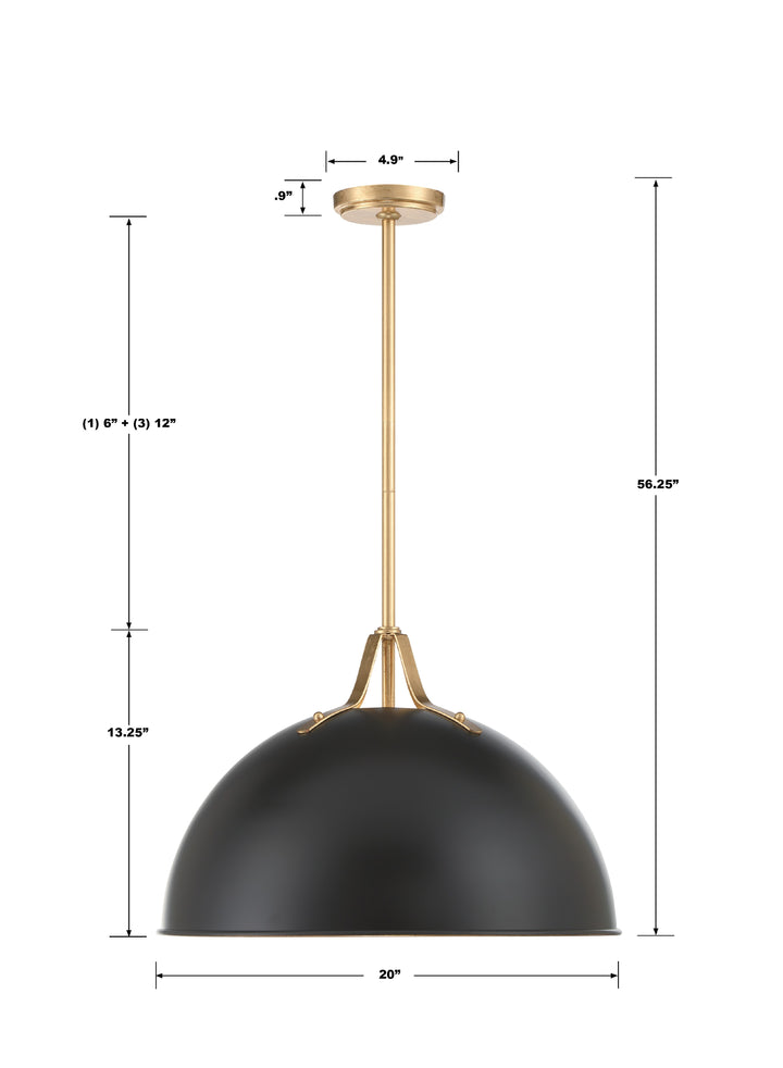 Crystorama Soto 1 Light Matte Black + Antique Gold Chandelier