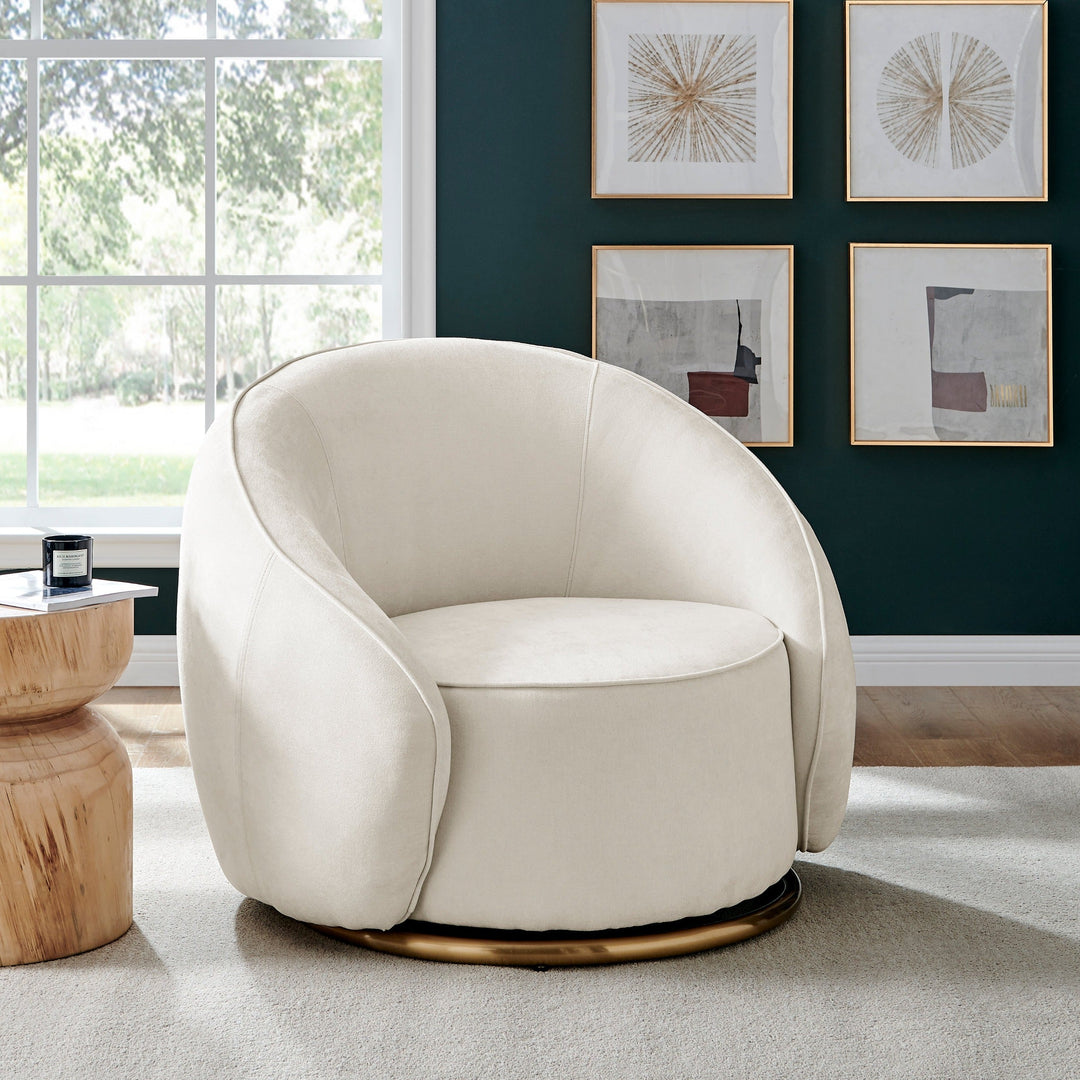 Ivory Swing Luxury Swivel Accent Chair // Ivory and Brushed Gold