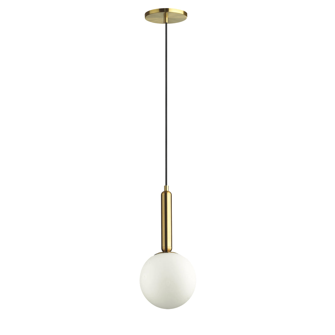 Dainolite 1 Light Incandescent Pendant, Aged Brass with White Glass