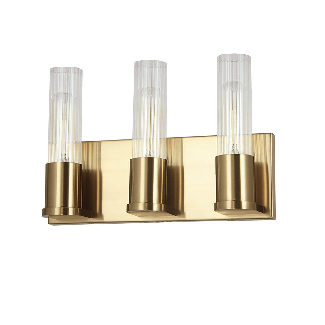 Dainolite 3 Light Incandescent Vanity, Aged Brass w/ Clear Fluted Glass