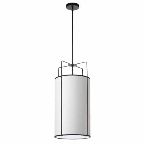 Dainolite 4 Light Pendant Black Drum Shade w/ White Fabric Diffuser