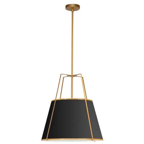 Dainolite 1 Light Trapezoid Pendant Gold/Black Shade w/ White Fabric Diffuser