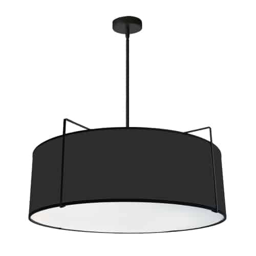 Dainolite 4 Light Drum Pendant, Black/White Shade, 790 Diffuser, Black