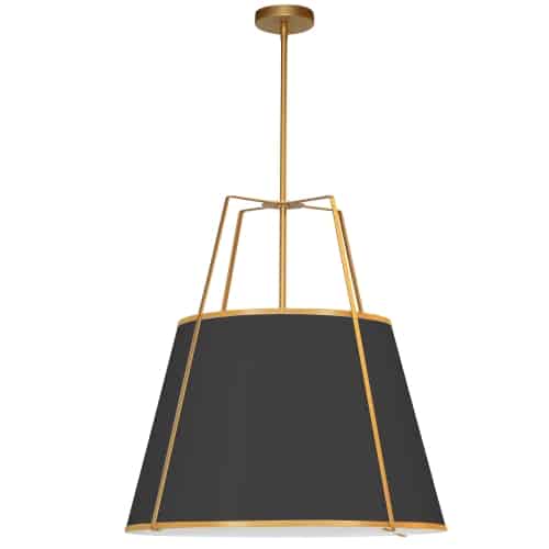 Dainolite 3 Light Trapezoid Pendant Gold/Black Shade w/ White Fabric Diffuser