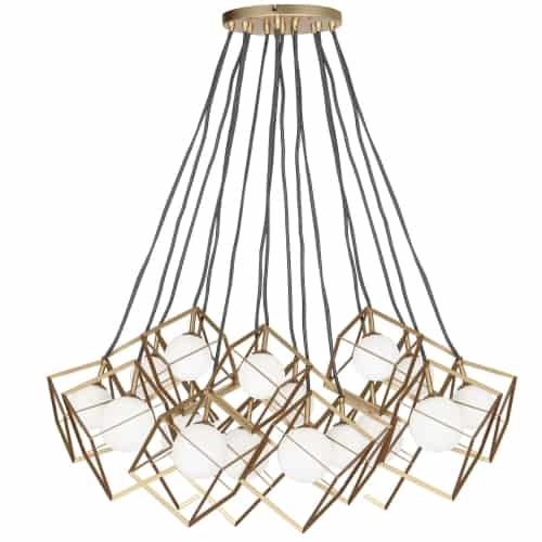 Dainolite 16 Light Halogen Pendant, Gold with White Glass