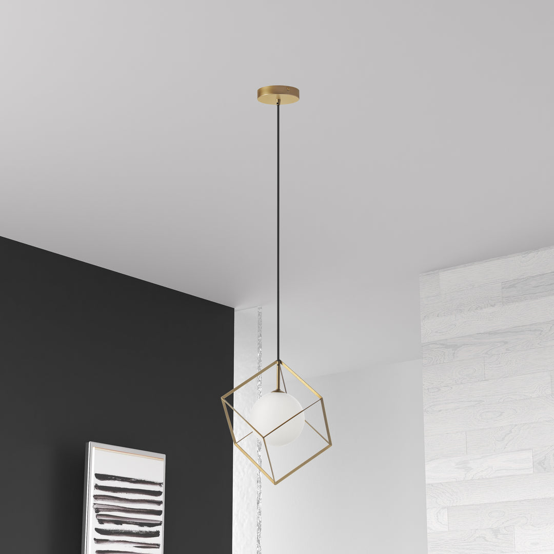 Dainolite 1 Light Halogen Pendant, Matte Black Finish with Opal Glass