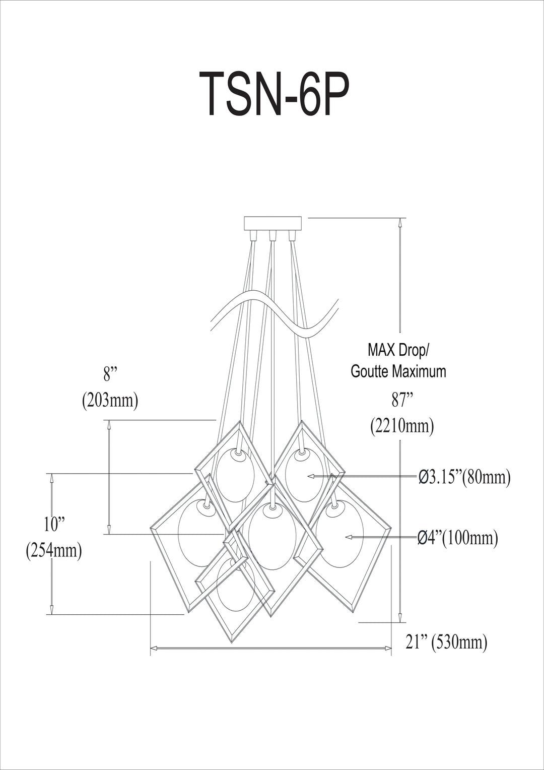 Dainolite 6 Light Halogen Pendant Gold Finish