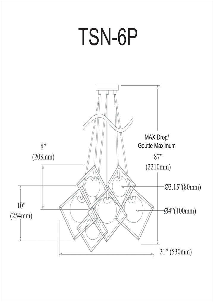 Dainolite 6 Light Halogen Pendant Gold Finish