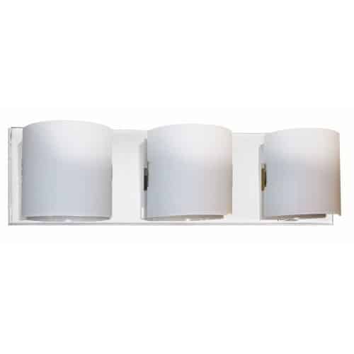 Dainolite 3 Light Vanity Fixture, Polished Chrome, White Frosted Glass