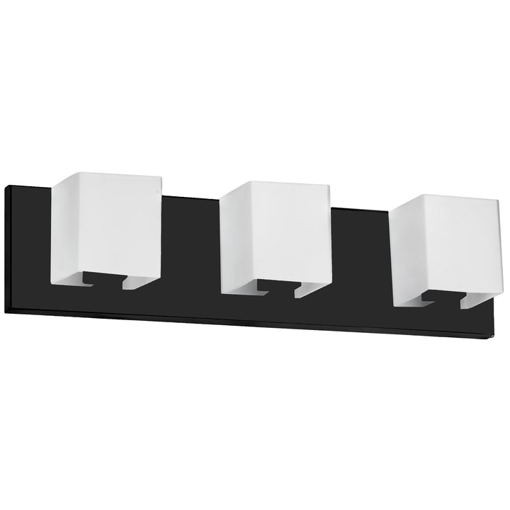 Dainolite 3 Light Halogen Vanity, Matte Black with White Glass