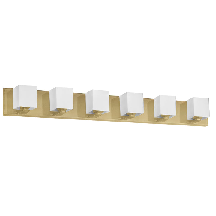 Dainolite 6 Light Halogen Vanity, Aged Brass with White Glass