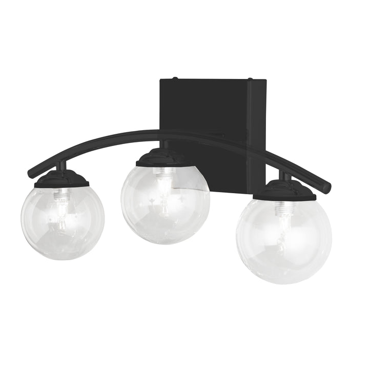 Dainolite 3 Light Halogen Vanity, Matte Black with Clear Glass