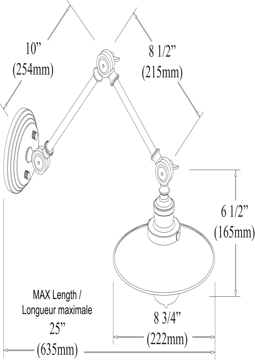 Dainolite 1 Light Incandescent Adjustable Wall Lamp, Black Finish