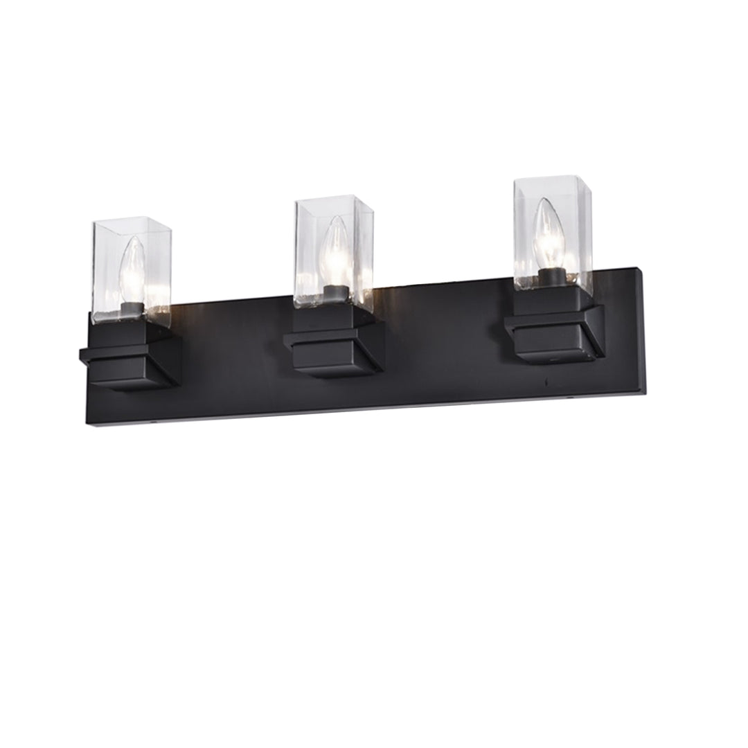 Dainolite 3 Light Incandescent Vanity, Matte Black w/ Clear Glass