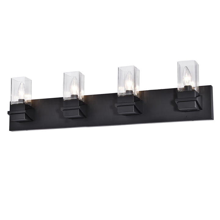 Dainolite 4 Light Incandescent Vanity, Matte Black & Aged Brass w/ Clear Glass