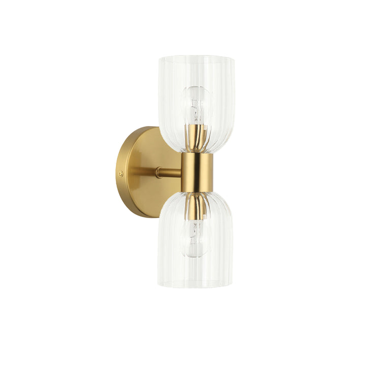 Dainolite 2 Light Incandescent Vienna Wall Sconce Aged Brass w/ Clear Ribbed Glass