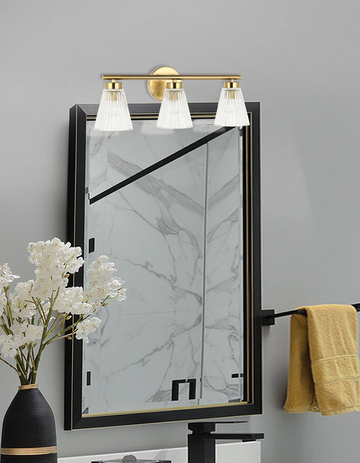 Dainolite 3 Light Incandescent Vanity Aged Brass with Clear Ribbed Glass