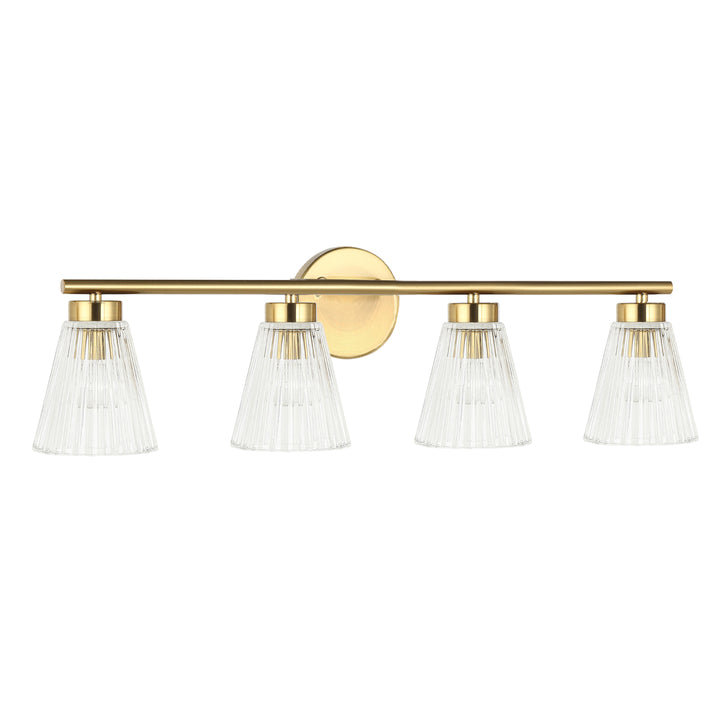 Dainolite 4 Light Incandescent Vanity Aged Brass with Clear Ribbed Glass