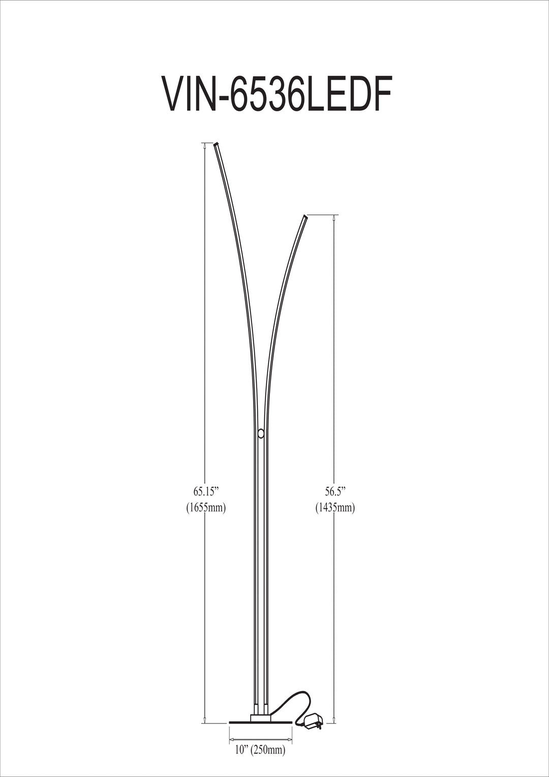 Dainolite 30W Floor Lamp, Matte Black w/ White Acrylic Diffuser