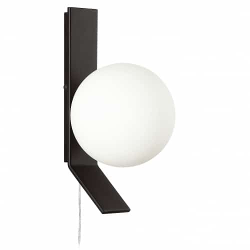 Dainolite 1 Light Halogen Wall Sconce, Matte Black w/ Opal White Glass