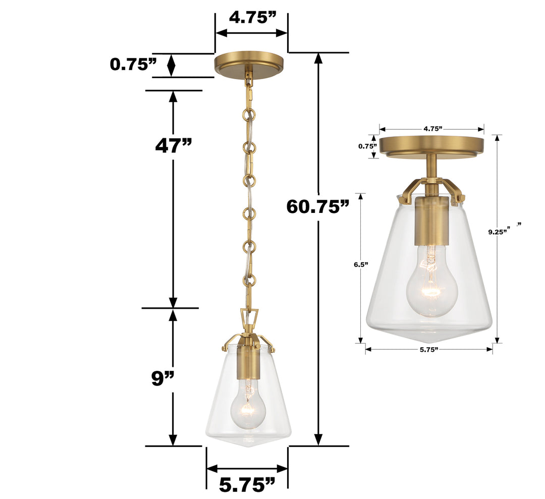 Crystorama Voss 1 Light Luxe Gold Semi Flush Mount