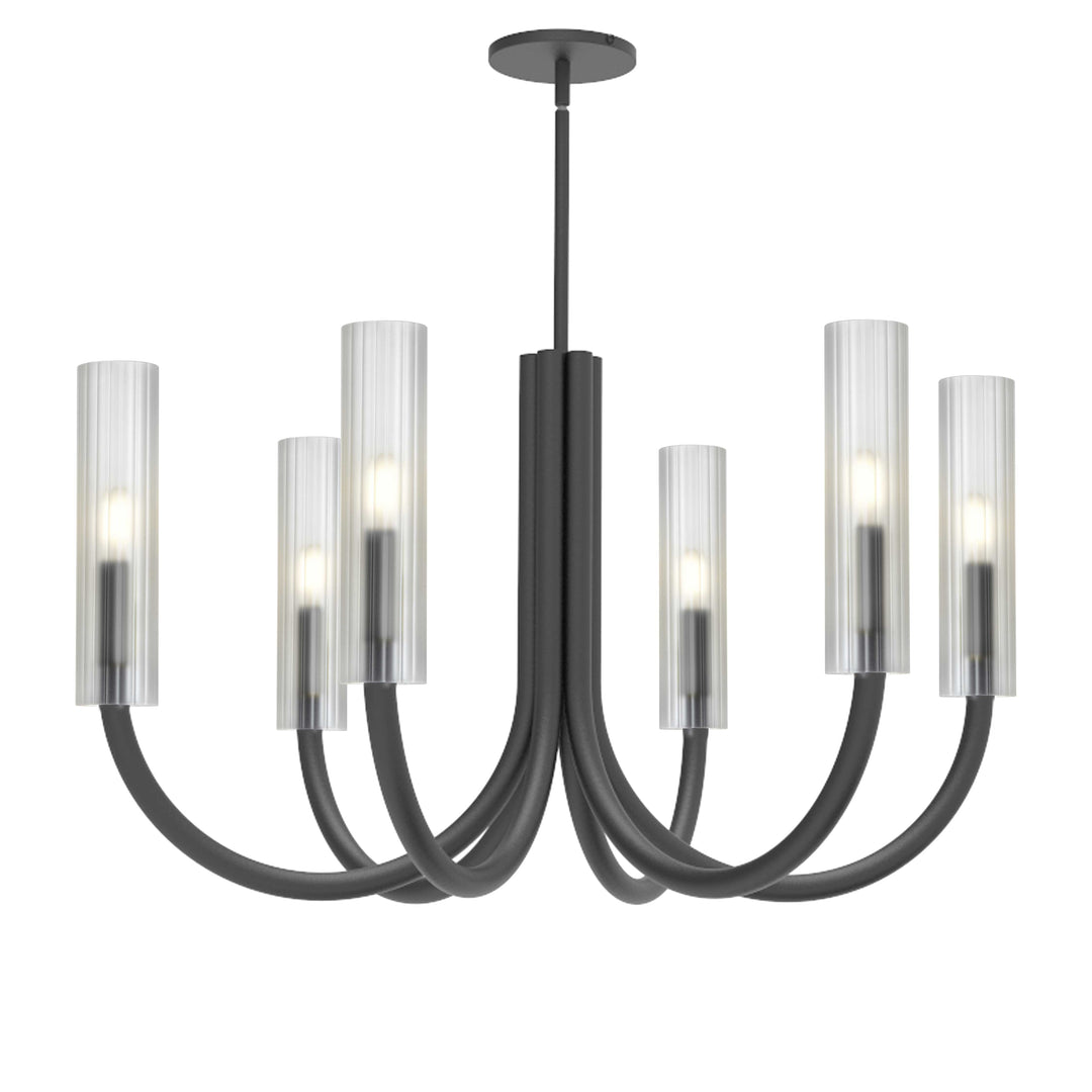 Dainolite 6 Light Incandescent Wand Chandelier Matte Black & Aged Brass w/ Frosted Glass