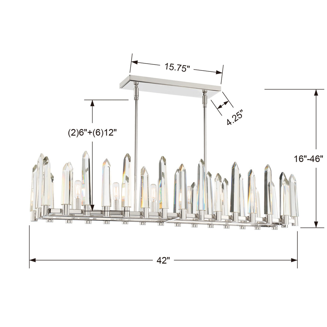 Crystorama Watson 6 Light Polished Nickel Linear Chandelier