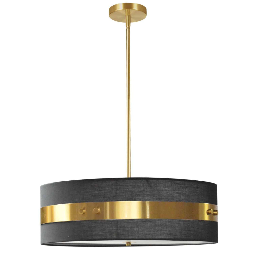 Dainolite 4 Light Incandescent Pendant Aged Brass Finish with Black Shade