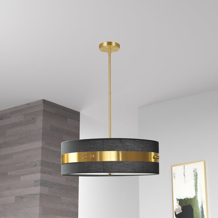 Dainolite 4 Light Incandescent Pendant Aged Brass Finish with Black Shade