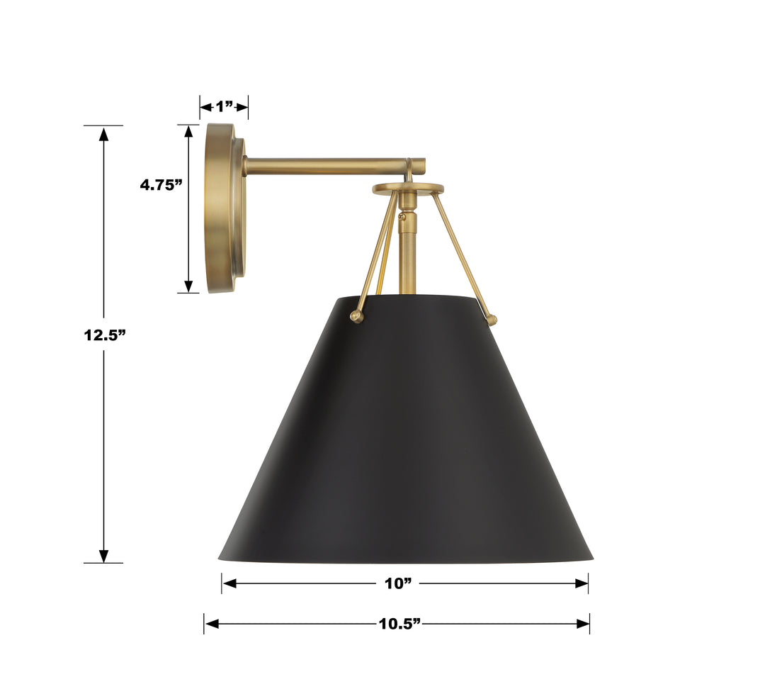 Crystorama Xavier 1 Light Matte Black Sconce