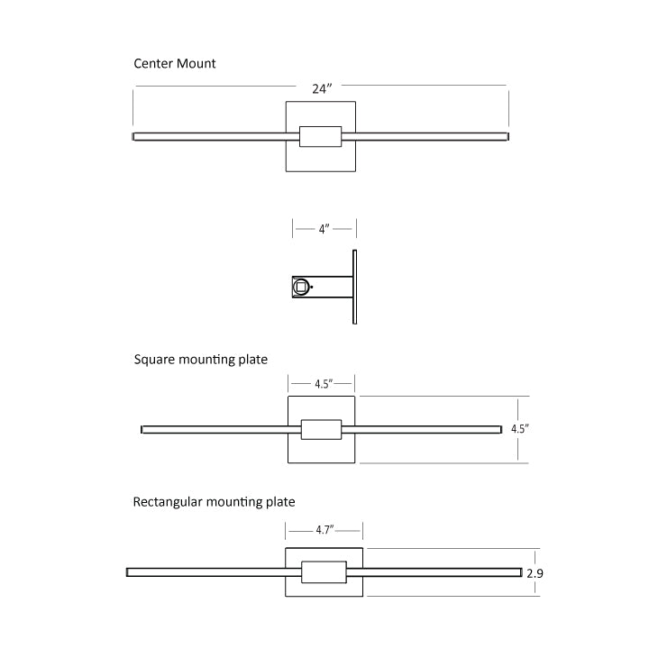 Z-Bar Wall Sconce, 24", Center Mount