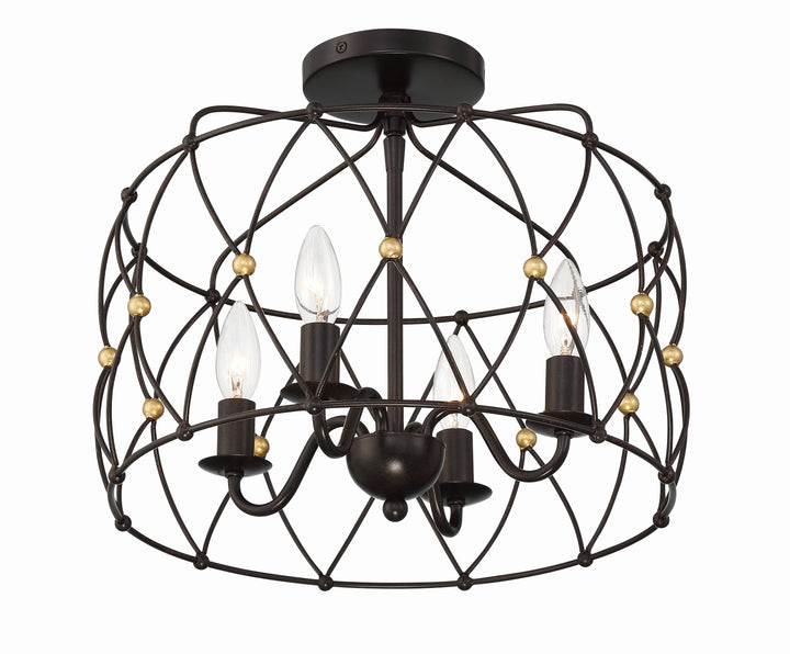 Crystorama Zucca 4 Light English Bronze + Antique Gold Semi Flush Mount