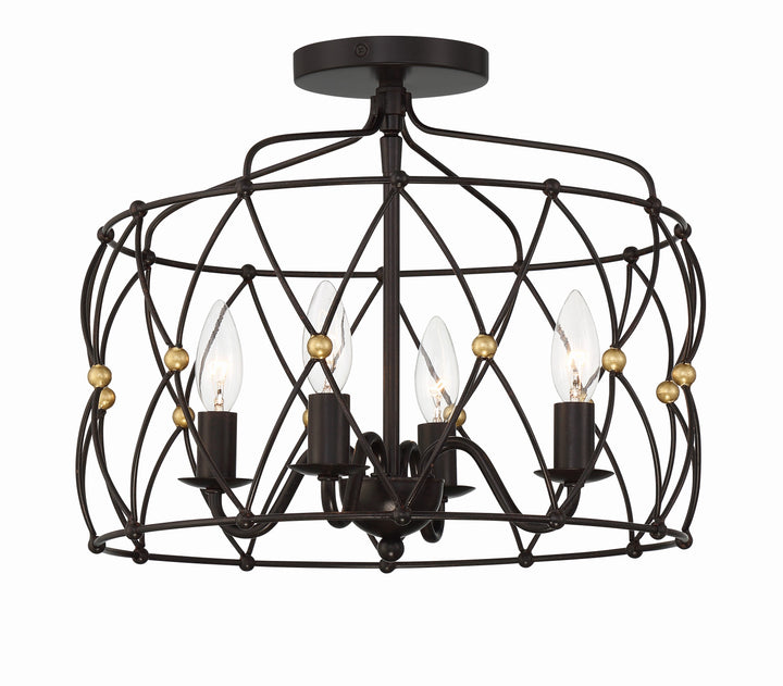 Crystorama Zucca 4 Light English Bronze + Antique Gold Semi Flush Mount