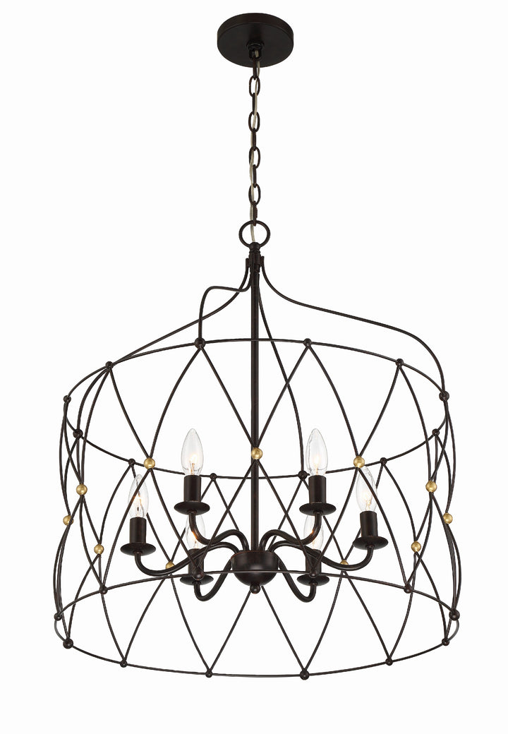 Crystorama Zucca 6 Light English Bronze + Antique Gold Chandelier