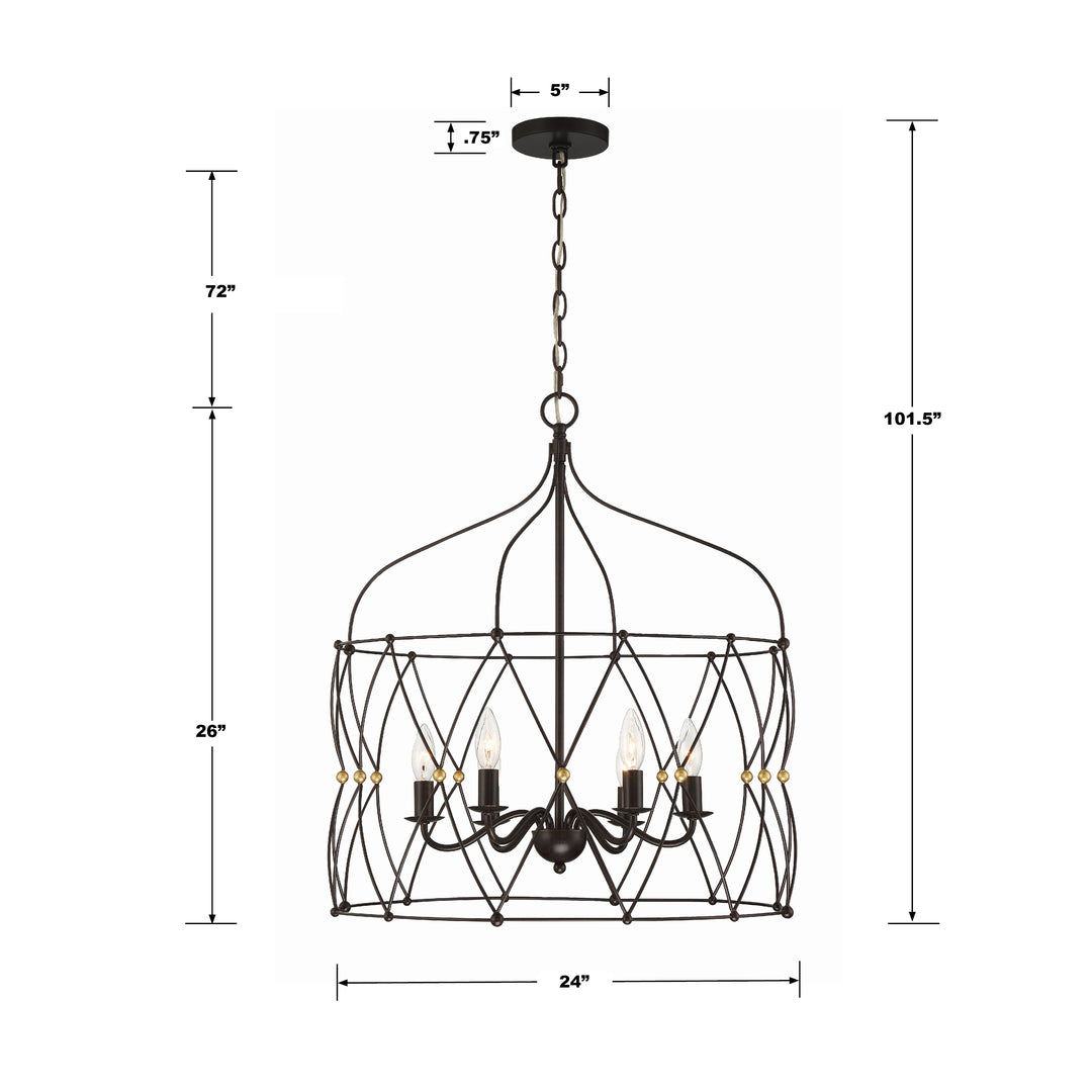 Crystorama Zucca 6 Light English Bronze + Antique Gold Chandelier