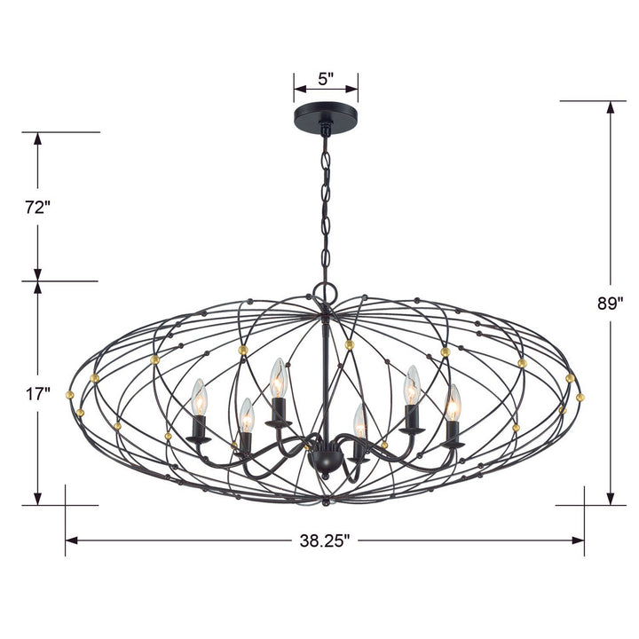 Crystorama Zucca 6 Light English Bronze + Antique Gold Chandelier