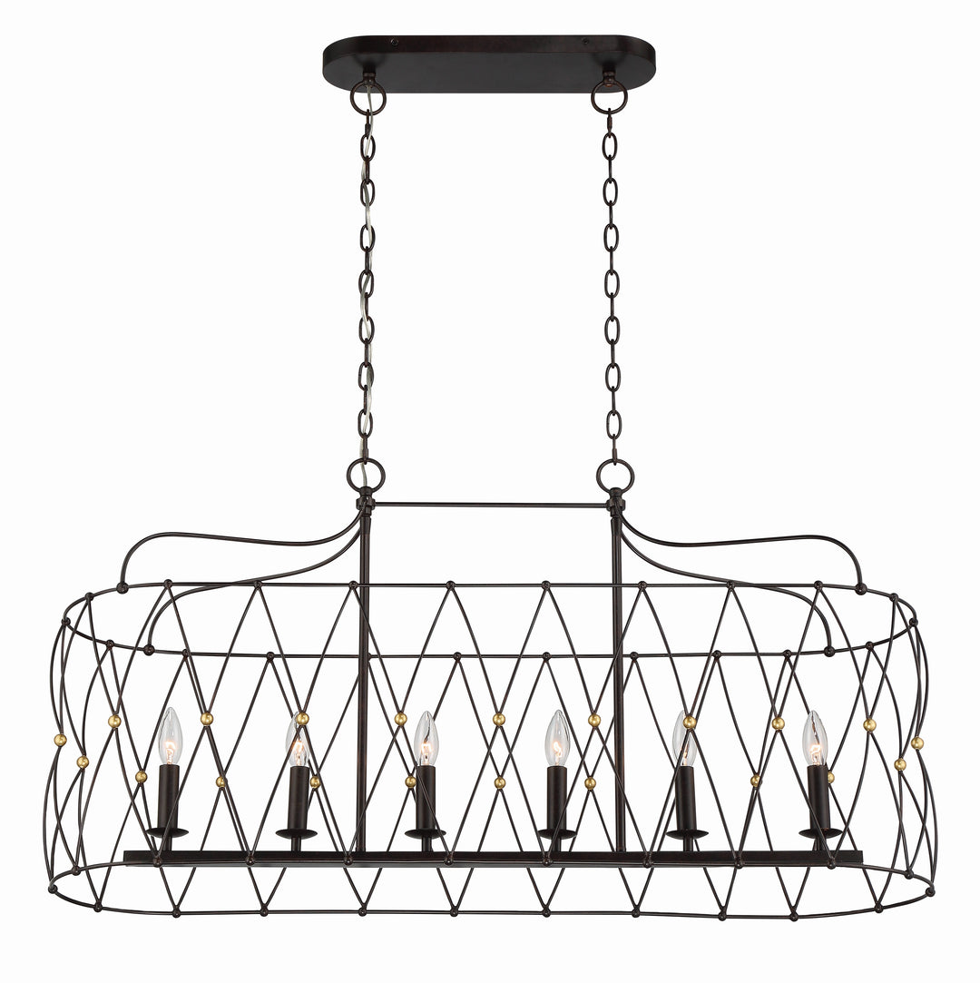 Crystorama Zucca 6 Light English Bronze + Antique Gold Linear Chandelier