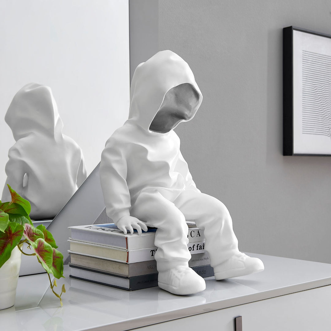 Cool Dude with Hoodie Sculpture // White & Chrome