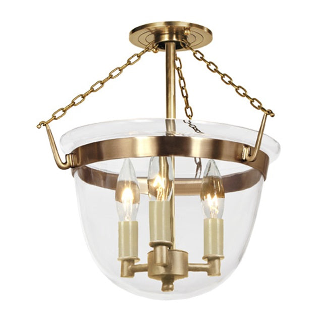 Small semi flush classic bell lantern in clear glass