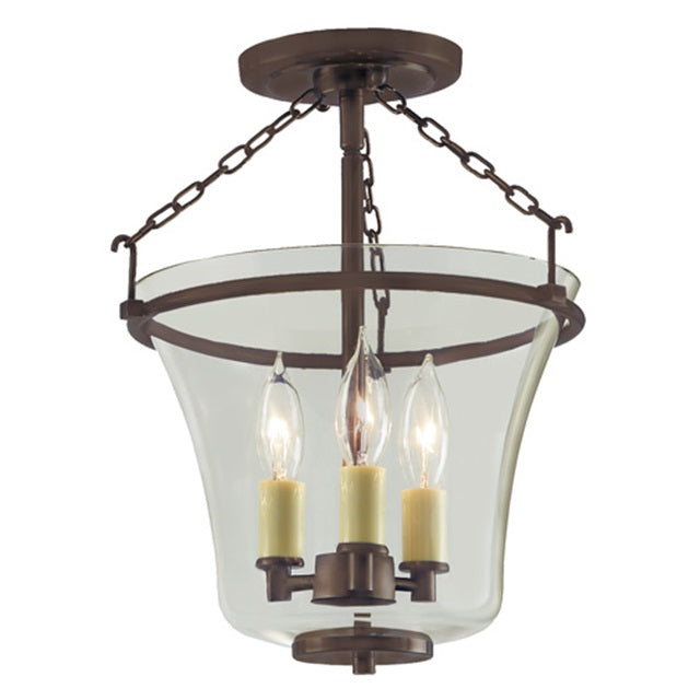 Three light greenwich semi flush bell lantern