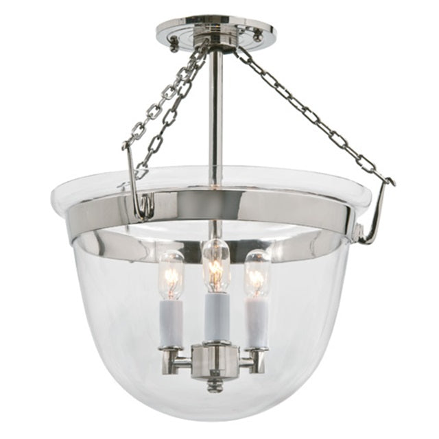 Small semi flush classic bell lantern in clear glass